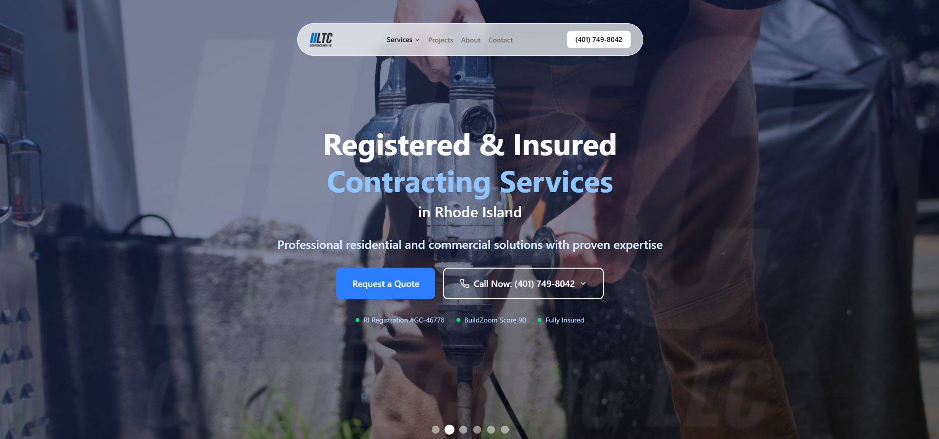 LTC Contracting LLC website screenshot showing professional contracting services and project gallery